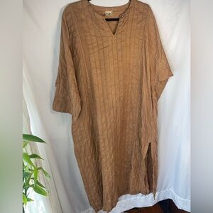 Oversized Kaftan Tunic Dress•Tan Size Medium Lagenlook Boho Beach Resort Dress